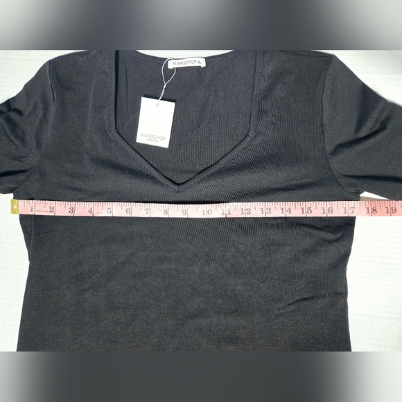 MANGOPOP Women's Sweetheart Square V Neck Long Sleeve T shirts Tops Bodysuits XL - Picture 6 of 7